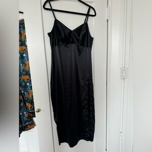 Black satin slip dress